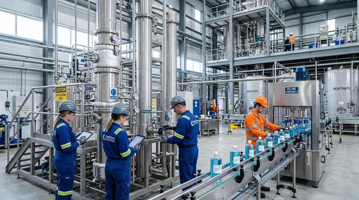 Chemical Factory Workers & Filling Line